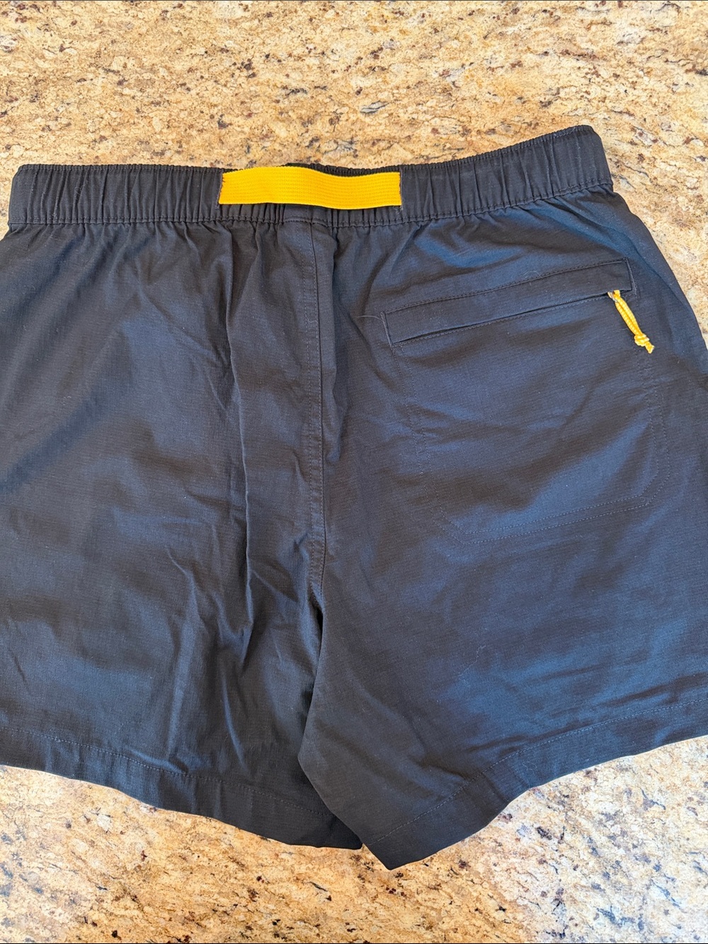 The North Face Men's Black Athletic Shorts with Yellow Drawstring - Picture 2 of 3